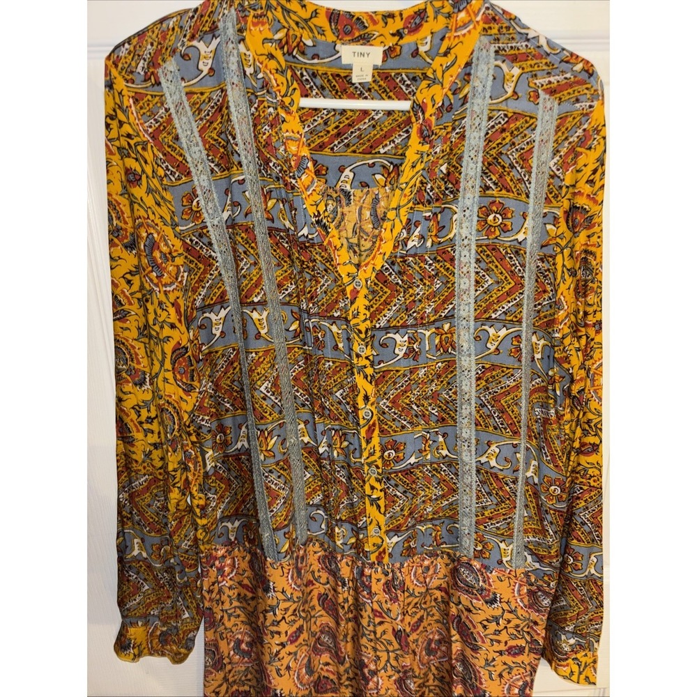 Tiny Anthropologie Ismelda Sz L Tunic Dress Yellow Floral $148 Pockets Lace - Picture 5 of 16